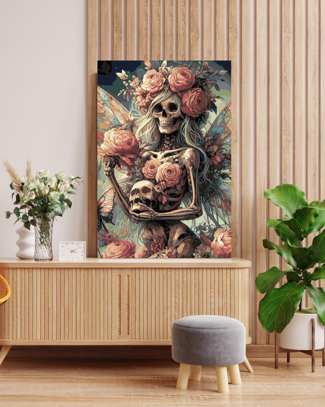 Gothic Fairy Skeleton Paint by Numbers Kit: Dark Floral Skull DIY Art Numerio