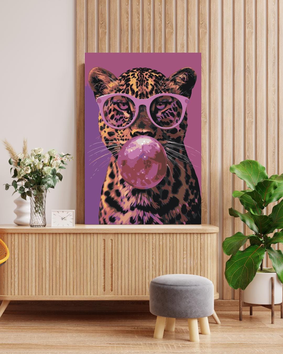 Funky Leopard Paint by Numbers Kit: DIY Animal Painting with Glasses Numerio