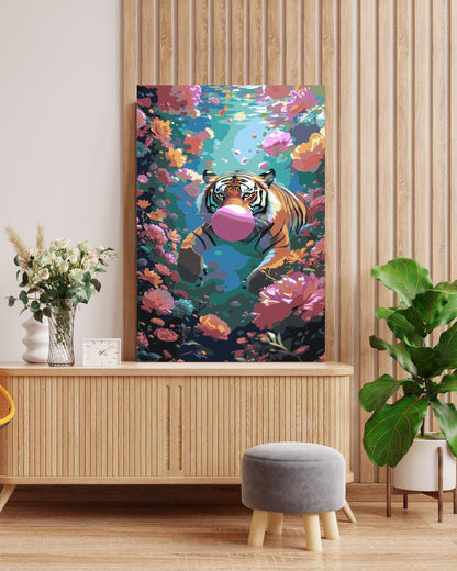 Tiger Paint by Numbers Kit: Underwater Floral DIY Painting, Funky Animal Art Numerio