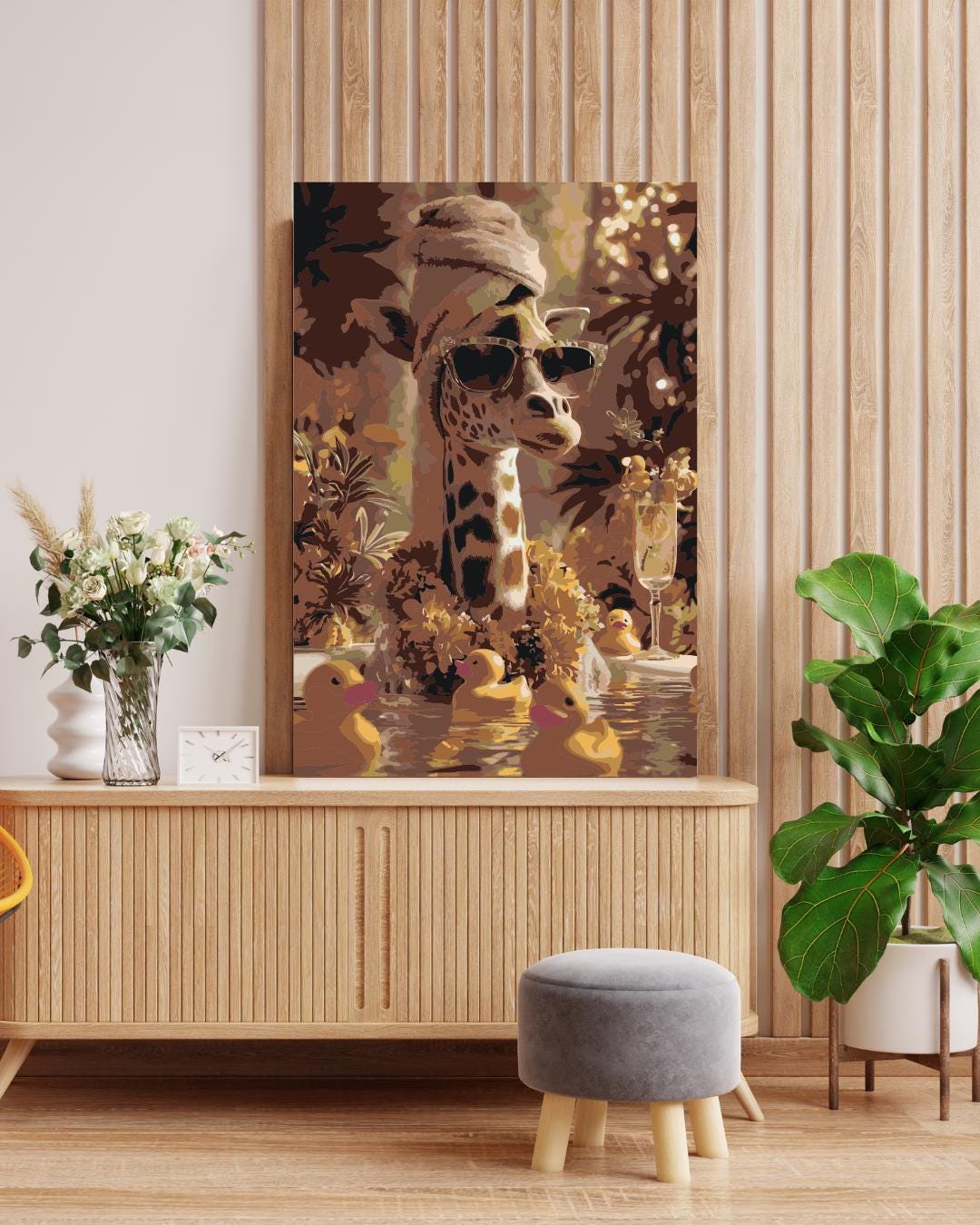 Giraffe Spa Day Paint by Numbers Kit: Funny Animal DIY Wall Art Numerio