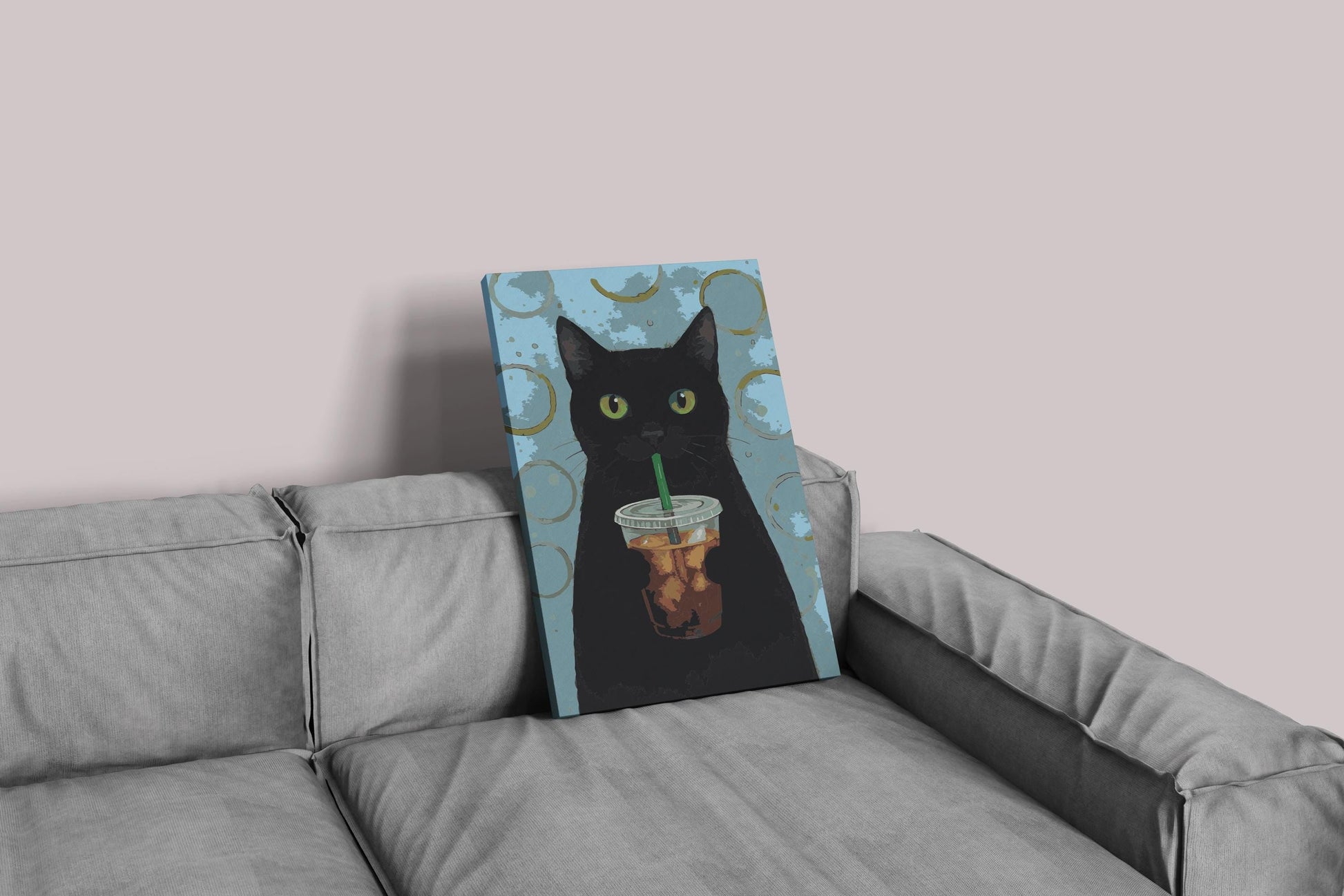 Black Cat Iced Coffee Paint By Numbers Kit: Funny DIY Cat Art Numerio
