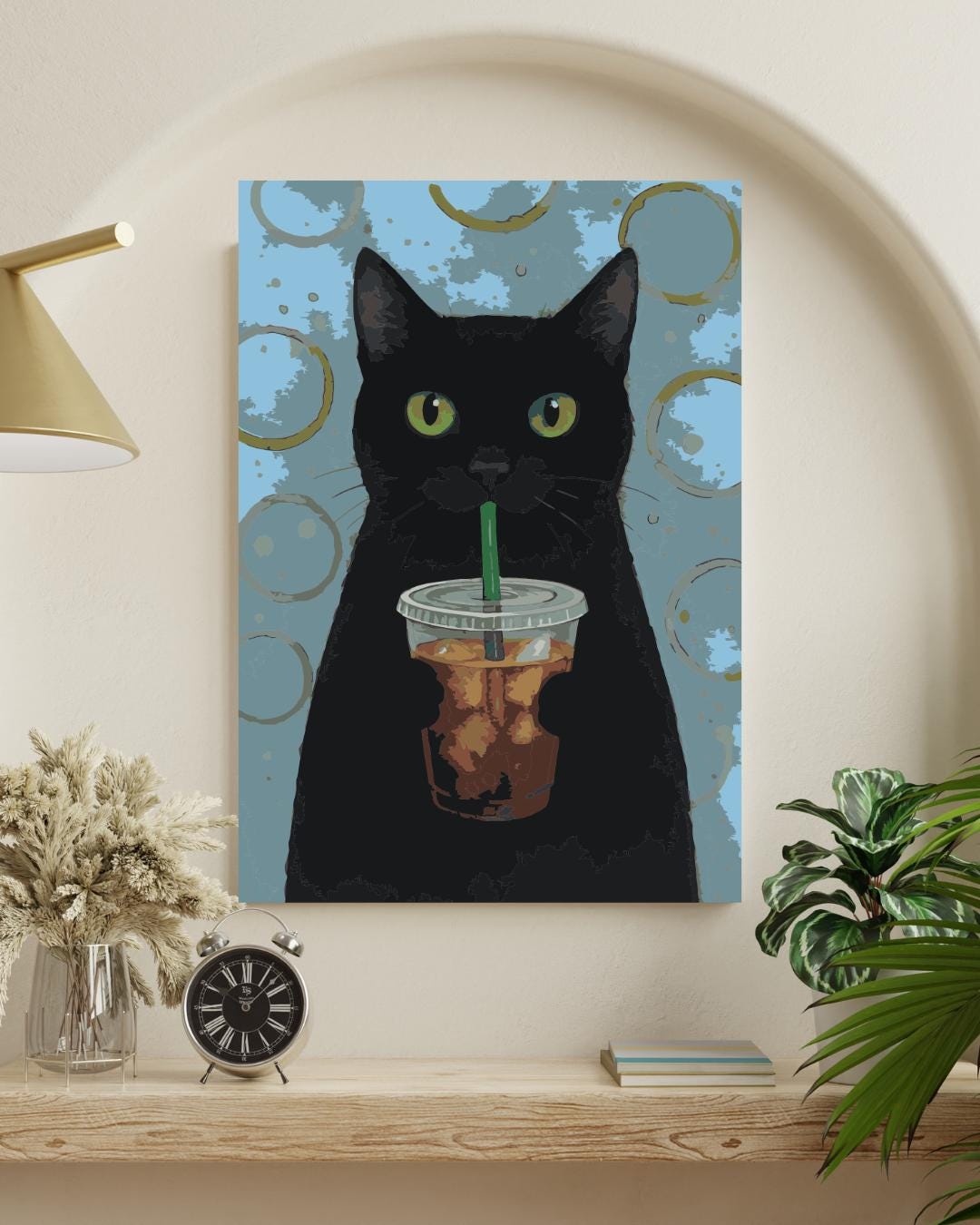 Black Cat Iced Coffee Paint By Numbers Kit: Funny DIY Cat Art Numerio