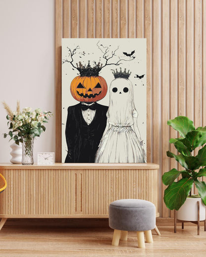 Halloween Couple Paint By Numbers Kit | Pumpkin Head Groom & Ghost Bride DIY Painting | Spooky Gothic Wall Art | Creepy Cute Adult Craft Kit Numerio