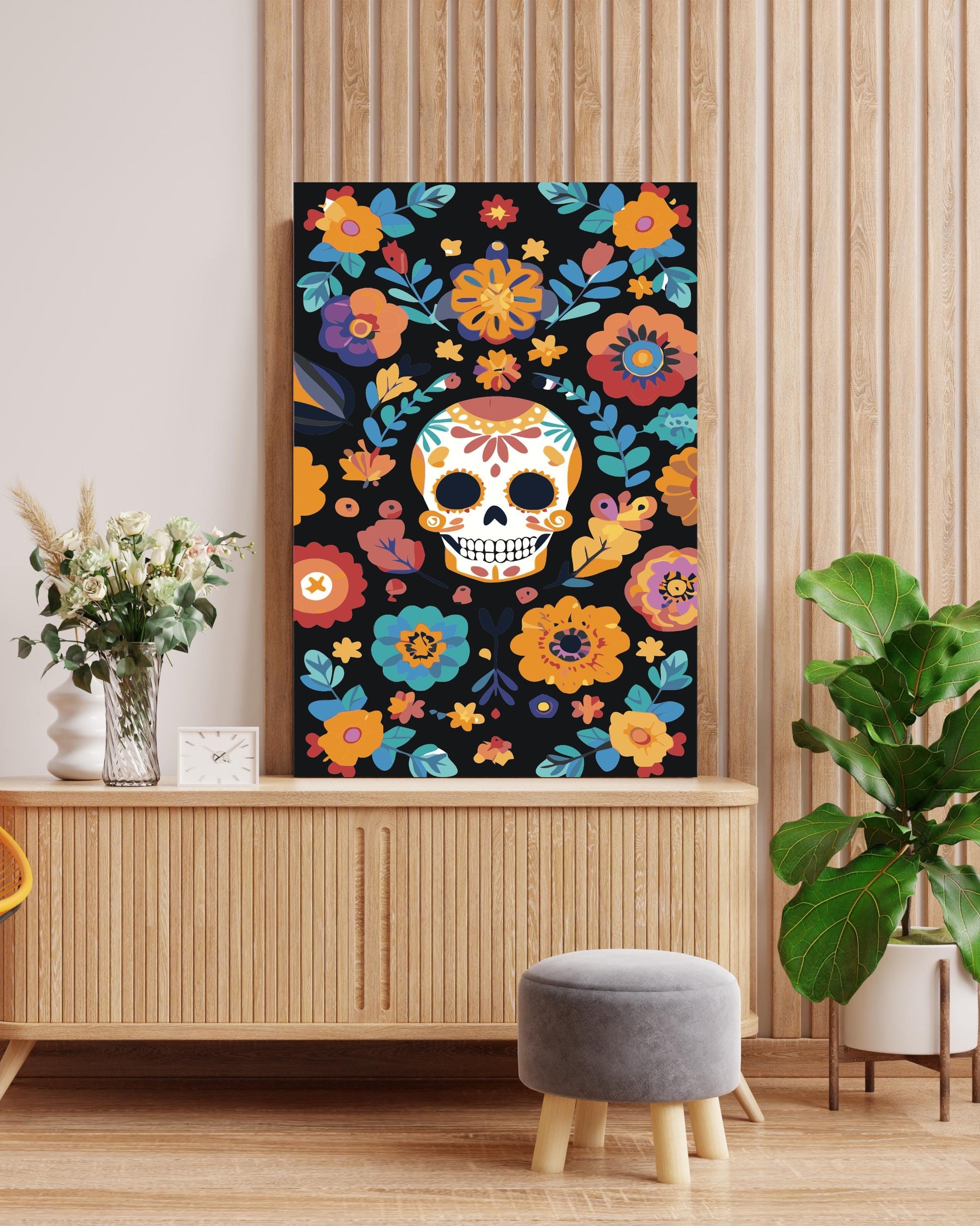 Colorful Sugar Skull Paint by Numbers Kit – Día de los Muertos Skull DIY Painting, Mexican Halloween Art Wall Decor Gift Numerio