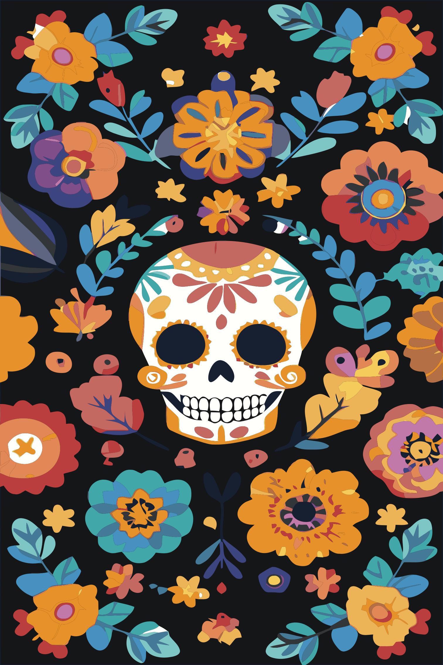 Colorful Sugar Skull Paint by Numbers Kit – Día de los Muertos Skull DIY Painting, Mexican Halloween Art Wall Decor Gift Numerio