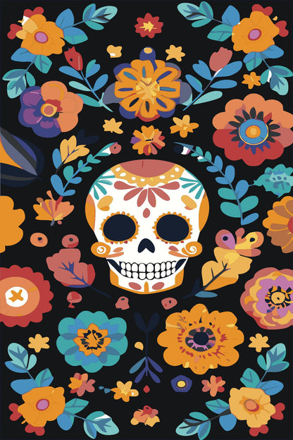 Colorful Sugar Skull Paint by Numbers Kit – Día de los Muertos Skull DIY Painting, Mexican Halloween Art Wall Decor Gift Numerio