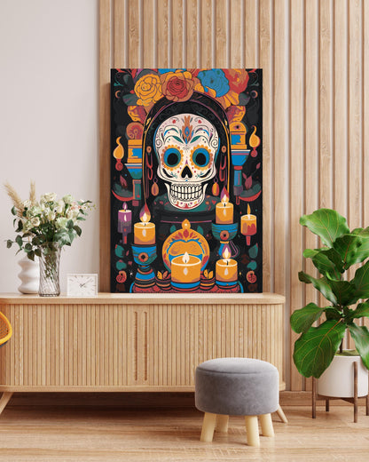 Day of the Dead Skull Paint by Numbers Kit – Vibrant Floral Sugar Skull DIY Painting, Mexican Festival Art Home Decor Numerio