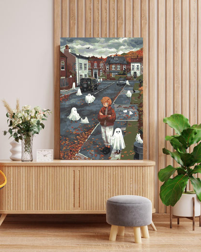 Halloween Ghosts Paint by Numbers Kit: Cozy Autumn DIY Canvas Art Numerio