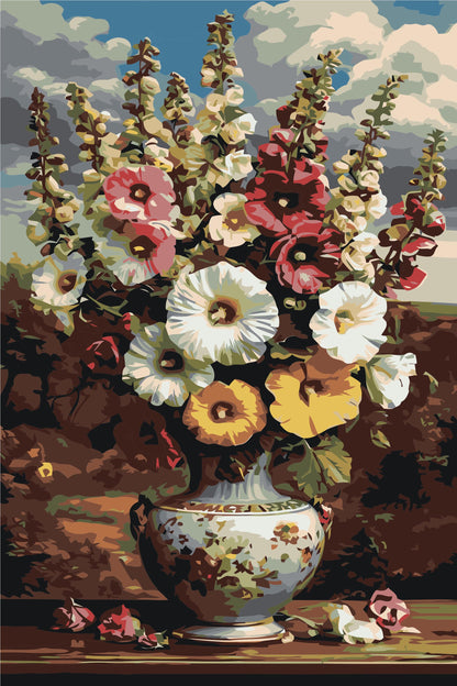 Flowers in Vase Paint By Numbers Kit | DIY Floral Canvas Painting for Adults | Elegant Flower Wall Art
