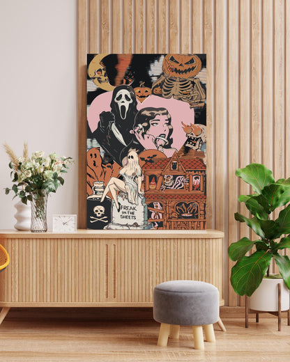 Halloween Horror Paint By Numbers Kit | Haunted House, Ghosts & Pumpkins | Spooky Retro DIY Canvas Art for Adults