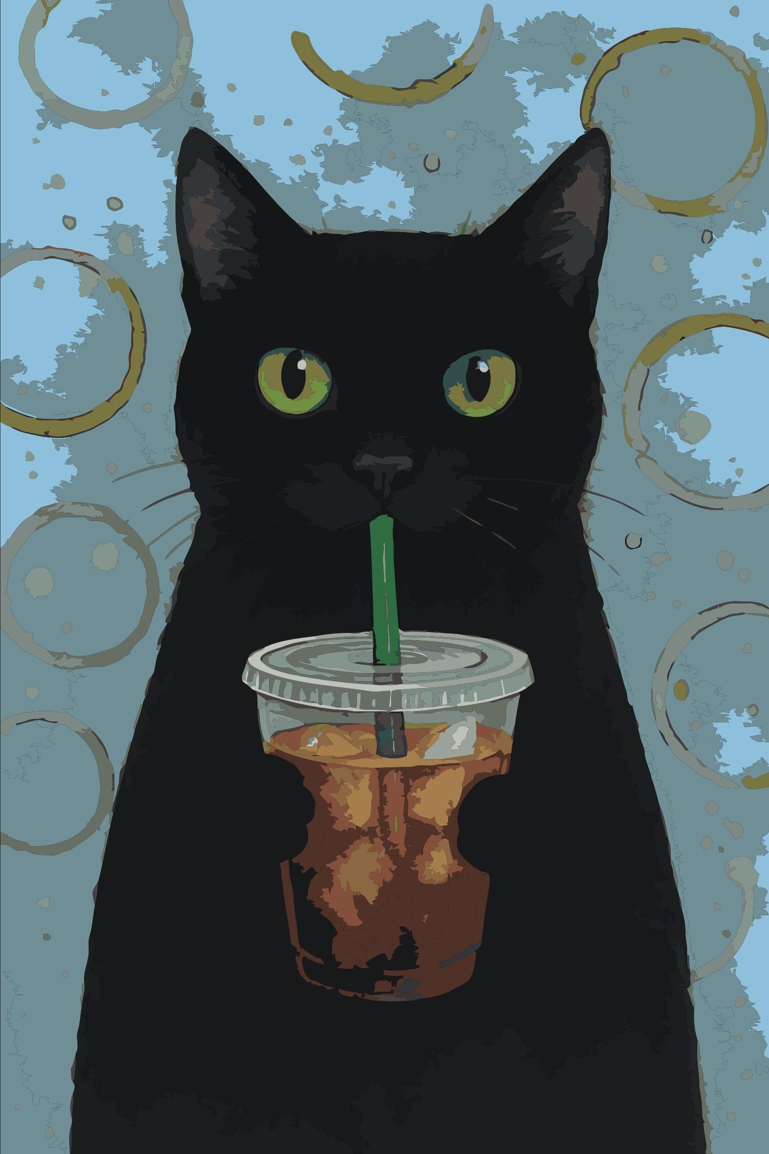Black Cat Iced Coffee Paint By Numbers Kit: Funny DIY Cat Art Numerio