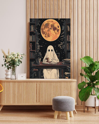 Ghost Reading Under Moon Paint By Numbers Kit: Spooky Halloween DIY Art Numerio