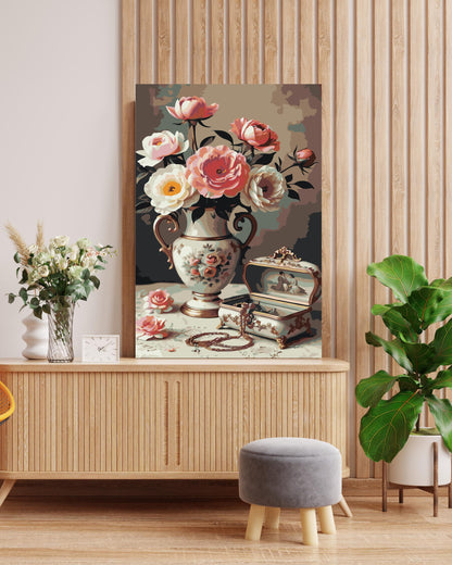 Vase of Flowers Paint By Numbers | DIY Canvas Art Kit for Adults | Bright Floral Bouquet Wall Decor