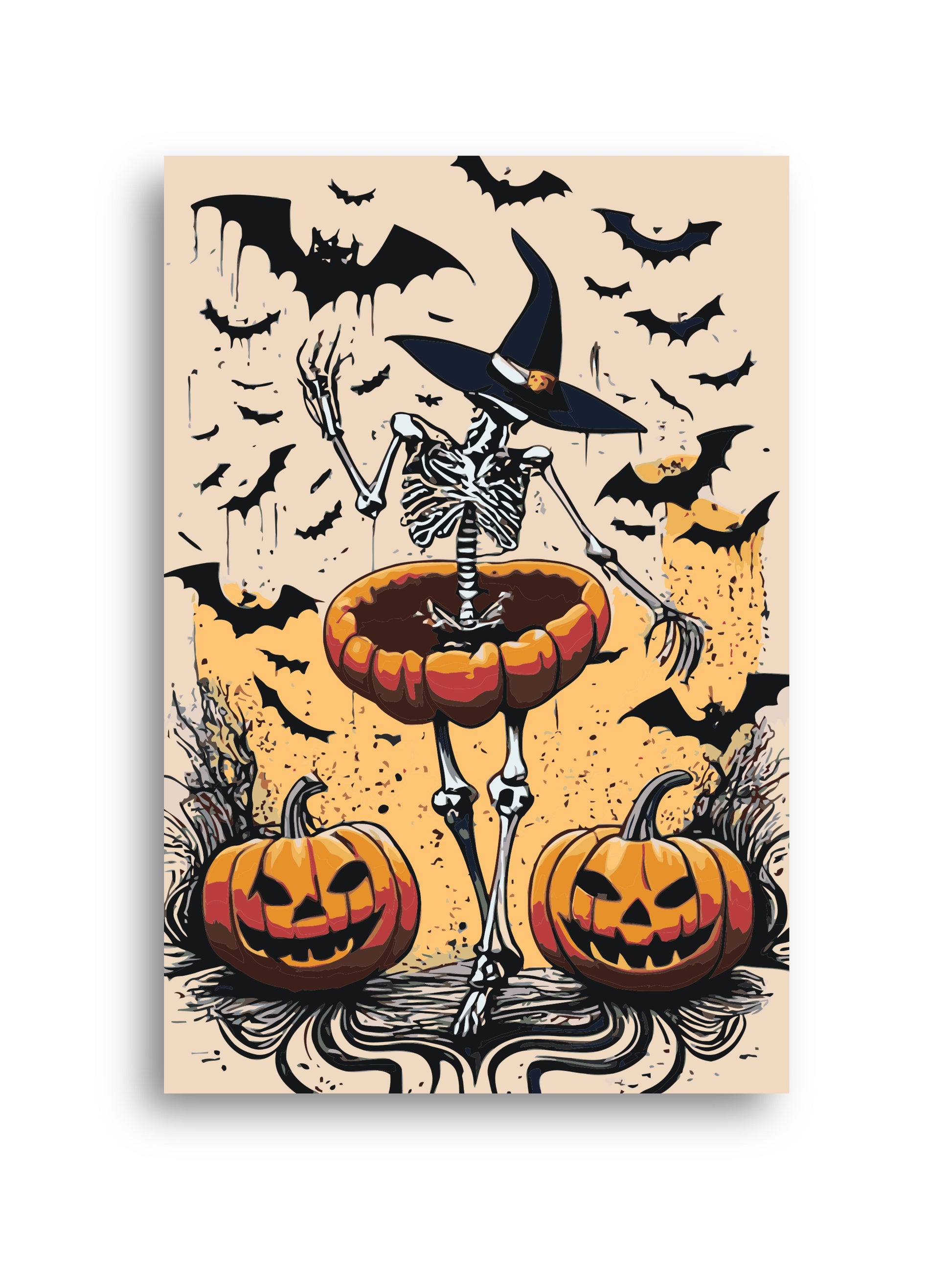 Skeleton Witch Paint By Numbers Kit | Funny Halloween Pumpkin Dance DIY Painting | Spooky Gothic Wall Art | Creepy Cute Adult Craft Kit Numerio