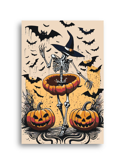 Skeleton Witch Paint By Numbers Kit | Funny Halloween Pumpkin Dance DIY Painting | Spooky Gothic Wall Art | Creepy Cute Adult Craft Kit Numerio