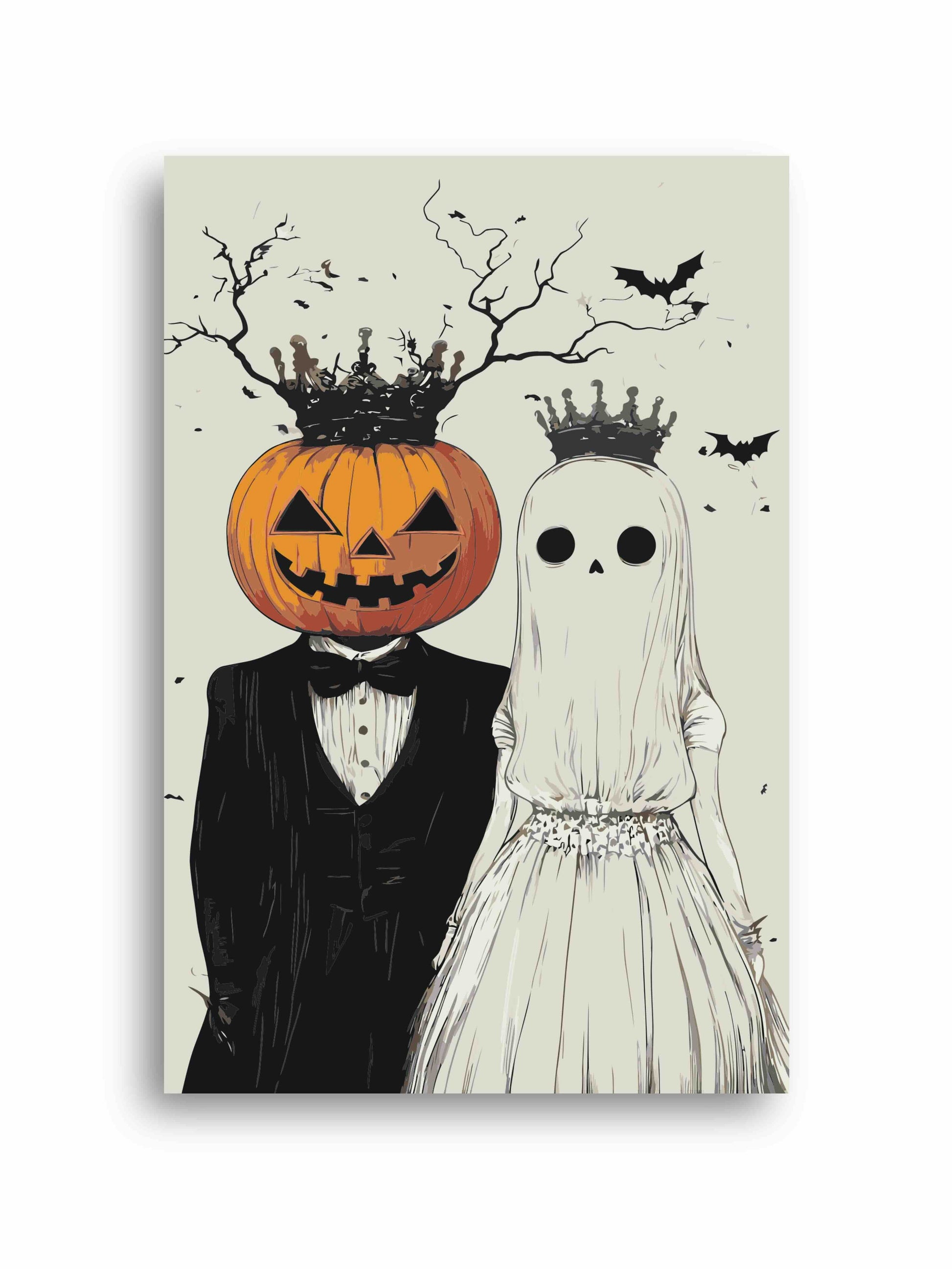 Halloween Couple Paint By Numbers Kit | Pumpkin Head Groom & Ghost Bride DIY Painting | Spooky Gothic Wall Art | Creepy Cute Adult Craft Kit Numerio