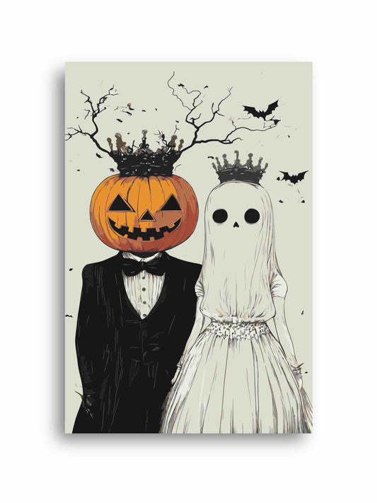 Halloween Couple Paint By Numbers Kit | Pumpkin Head Groom & Ghost Bride DIY Painting | Spooky Gothic Wall Art | Creepy Cute Adult Craft Kit Numerio