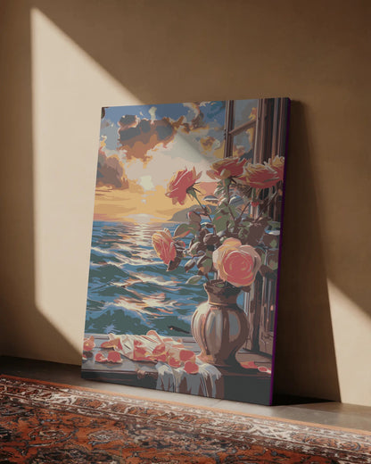Flowers In Vase By The Window Paint By Numbers | DIY Canvas Art Kit | Sea View Floral Wall Decor