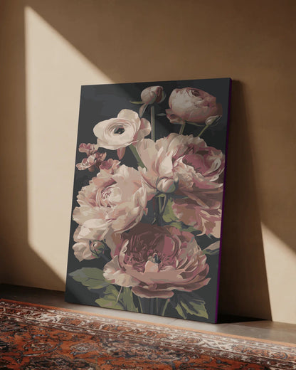 Pink Peonies Paint By Numbers Kit | DIY Flower Canvas Painting | Romantic Adult Art Kit