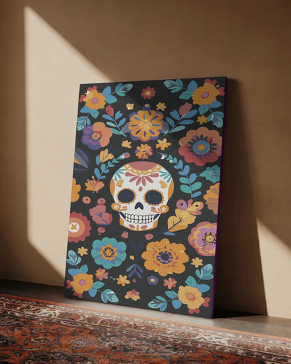 Colorful Sugar Skull Paint by Numbers Kit:  Día de los Muertos Skull DIY Painting
