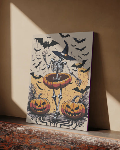 Skeleton Witch Paint By Numbers Kit: Funny Halloween Pumpkin Dance DIY Painting