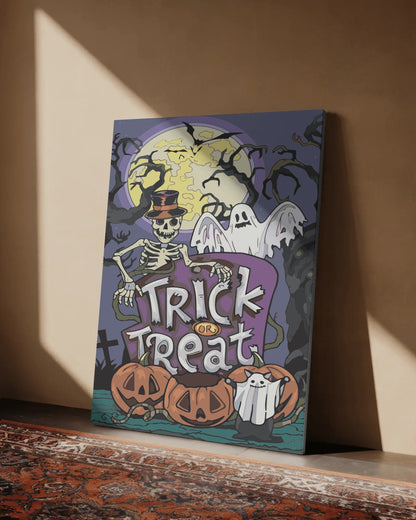 Trick or Treat Halloween Paint By Numbers Kit – Skeleton, Ghost & Pumpkins DIY Painting, Spooky Wall Art for Adults & Kids