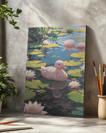 Duck in Lotus Pond Paint by Numbers Kit - Nature Water Scene