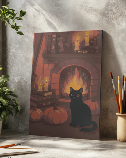 Witchy Halloween Black Cat Paint by Numbers Kit