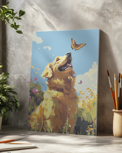 Golden Retriever with Butterfly Paint by Numbers Kit