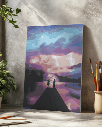 Silhouettes Against Golden Sky Paint by Numbers Kit